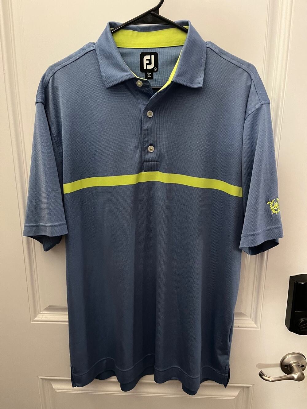 FootJoy Blue Green Striped Golf Polo Shirt MGCC Men's Size Large Loose Fit